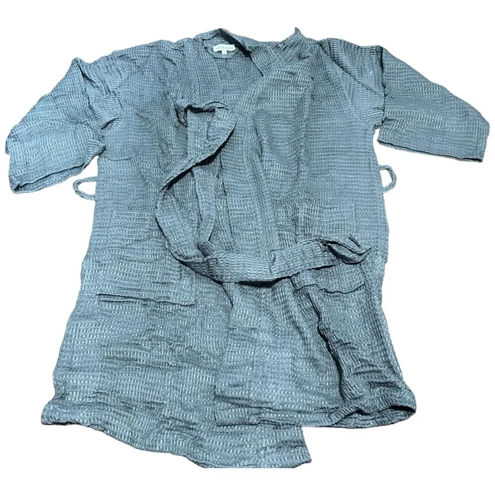 Ettitude Waffle Bathrobe Women S Gray Weave Bamboo Lyocell Long Sleeve Tie Front